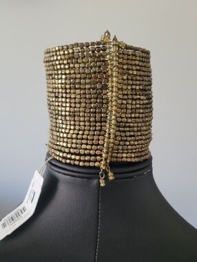 New York & Company Beaded Wide Cuff Bracelet, Goldtone NWT